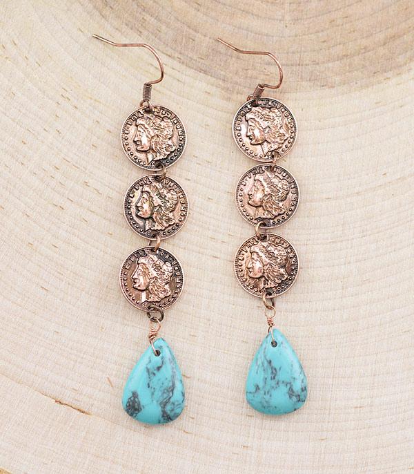 EARRINGS :: WESTERN HOOK EARRINGS :: Wholesale Western Coin Drop Earrings