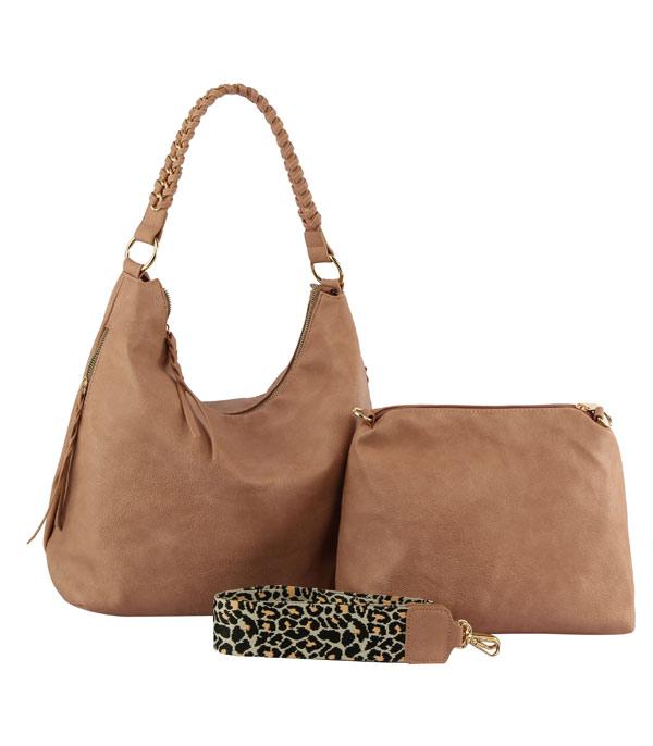 HANDBAGS :: CONCEAL CARRY I SET BAGS :: Wholesale 2 In 1 Leopard Strap Hobo Set Bag