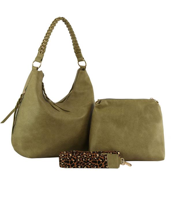 HANDBAGS :: CONCEAL CARRY I SET BAGS :: Wholesale 2 In 1 Leopard Strap Hobo Set Bag
