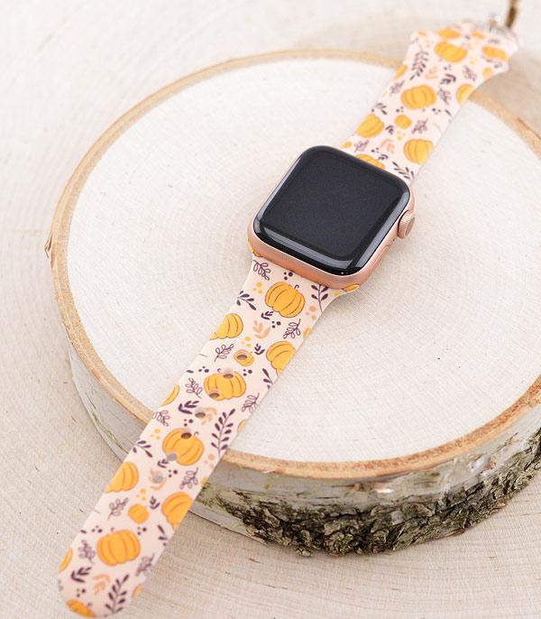 <font color=BLUE>WATCH BAND/ GIFT ITEMS</font> :: SMART WATCH BAND :: Wholesale Fall Pumpkin Print Silicone Watch Band
