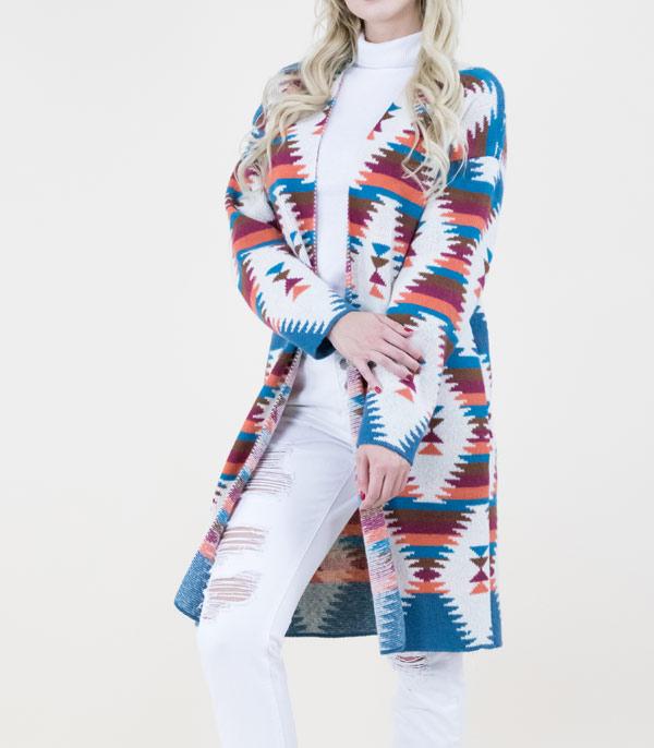 New Arrival :: Wholesale Western Aztec Pattern Long Cardigan