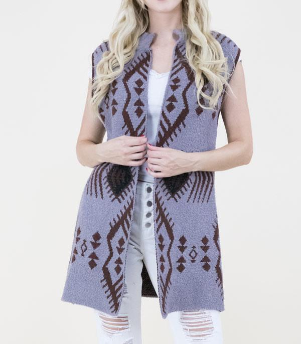 KIMONO I SCARVES :: VEST/ CARDIGAN :: Wholesale Western Aztec Pattern Sherpa Vest