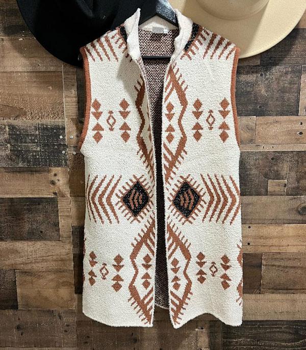 KIMONO I SCARVES :: VEST/ CARDIGAN :: Wholesale Western Aztec Pattern Sherpa Vest