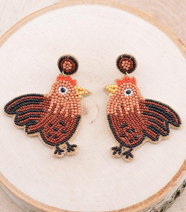 EARRINGS :: TRENDY EARRINGS :: Wholesale Seed Bead Farm Animal Chicken Earrings