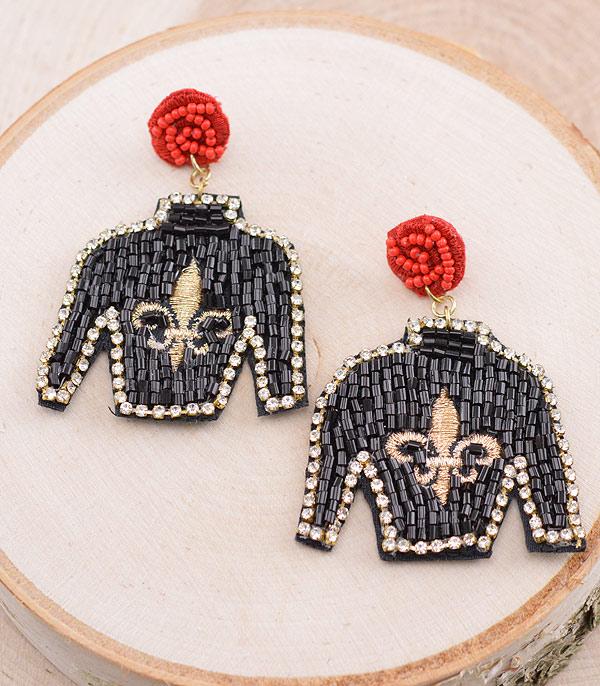 EARRINGS :: TRENDY EARRINGS :: Wholesale Black Gold Fleur De Lis Earrings