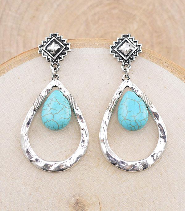 <font color=Turquoise>TURQUOISE JEWELRY</font> :: Wholesale Western Aztec Post Teardrop Earrings