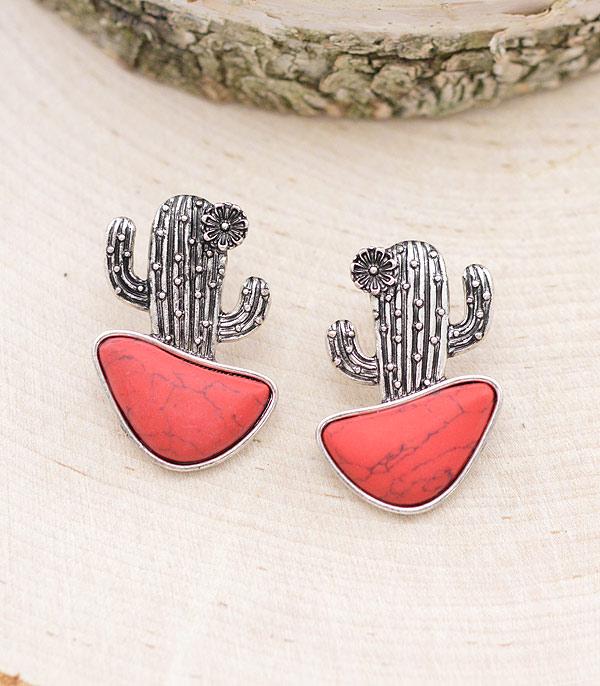 EARRINGS :: WESTERN POST EARRINGS :: Wholesale Western Turquoise Cactus Earrings