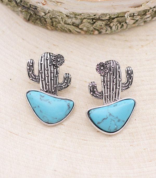 EARRINGS :: WESTERN POST EARRINGS :: Wholesale Western Turquoise Cactus Earrings