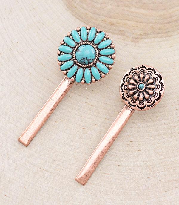 HATS I HAIR ACC :: HAIR ACCESSORIES :: Wholesale Turquoise Concho Alligator Hair Clip