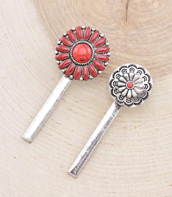 HATS I HAIR ACC :: HAIR ACCESSORIES :: Wholesale Turquoise Concho Alligator Hair Clip