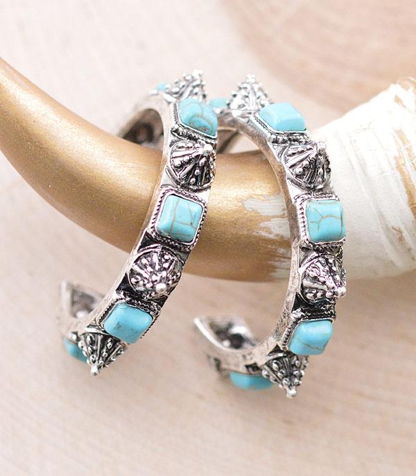 EARRINGS :: HOOP EARRINGS :: Wholesale Western Turquoise Concho Hoop Earrings