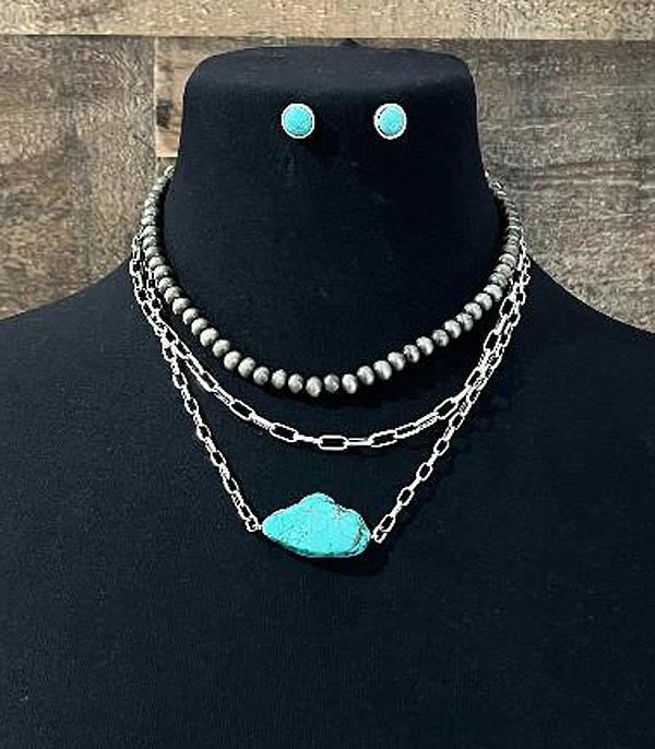 New Arrival :: Wholesale Tipi Western Turquoise Layered Necklace
