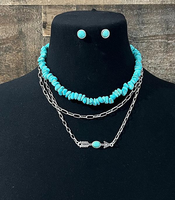 NECKLACES :: TRENDY :: Wholesale Tipi Western Turquoise Layered Necklace