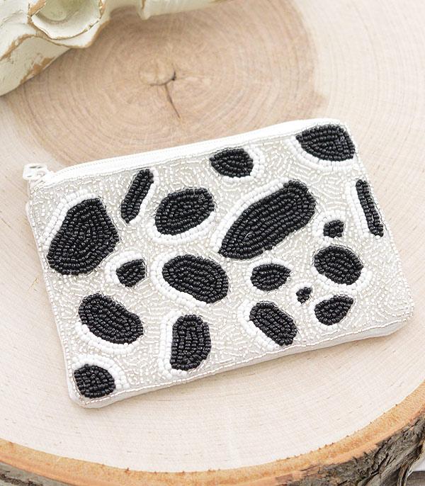 New Arrival :: Wholesale Cow Print Beaded Coin Purse