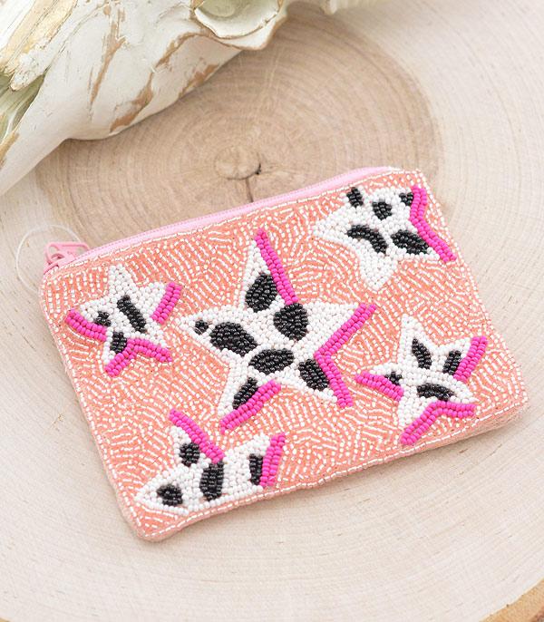 New Arrival :: Wholesale Cow Print Star Beaded Coin Purse