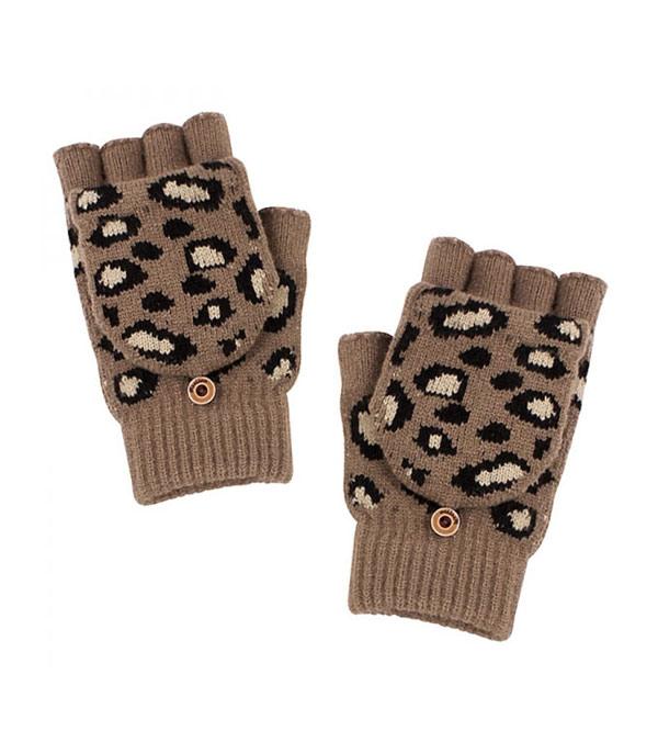 GLOVES :: Wholesale Leopard Knit Fingerless Mitten