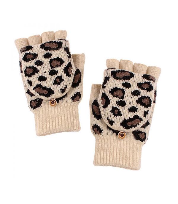 GLOVES :: Wholesale Leopard Knit Fingerless Mitten