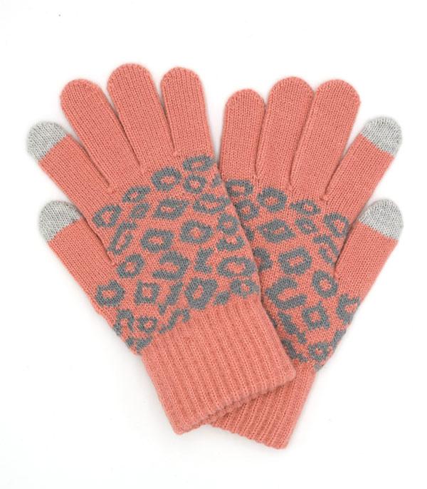 GLOVES :: Wholesale Smart Touch Leopard Knit Gloves