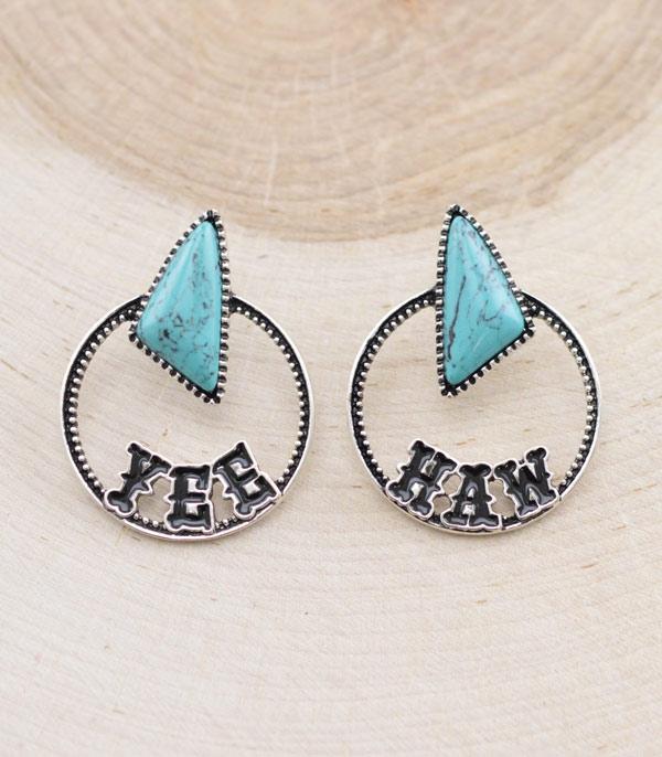 EARRINGS :: WESTERN POST EARRINGS :: Wholesale Western Yeehaw Letter Turquoise Earrings