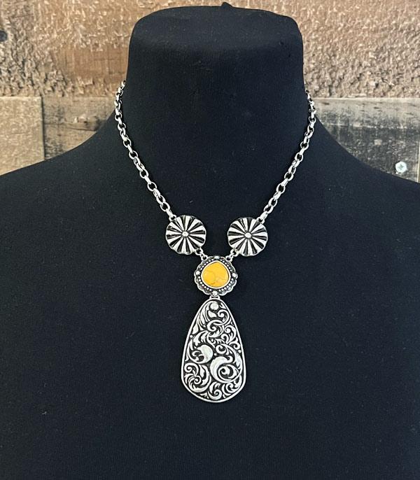 NECKLACES :: WESTERN TREND :: Wholesale Western Metal Tooled Pendant Necklace