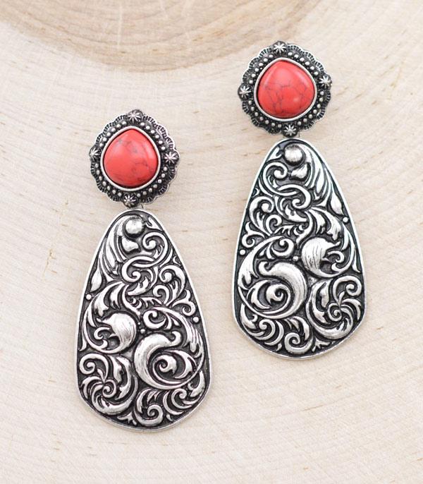 EARRINGS :: WESTERN POST EARRINGS :: Wholesale Western Metal Tooled Teardrop Earrings