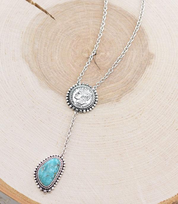 NECKLACES :: WESTERN LONG NECKLACES :: Wholesale Western Coin Turquoise Necklace