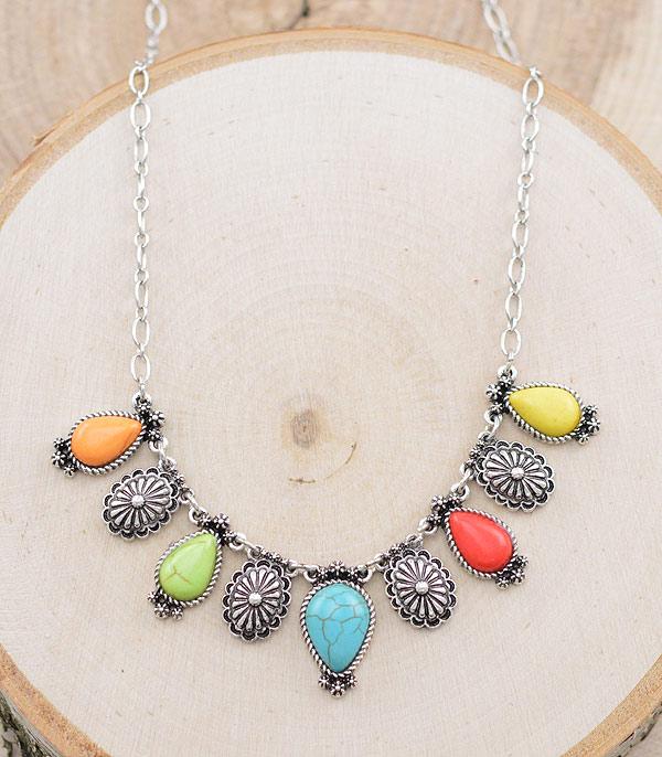 New Arrival :: Wholesale Western Turquoise Small Concho Necklace