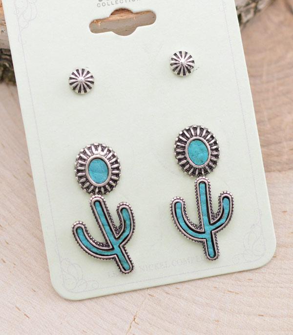 New Arrival :: Wholesale Western Cactus 3PC Set Earrings