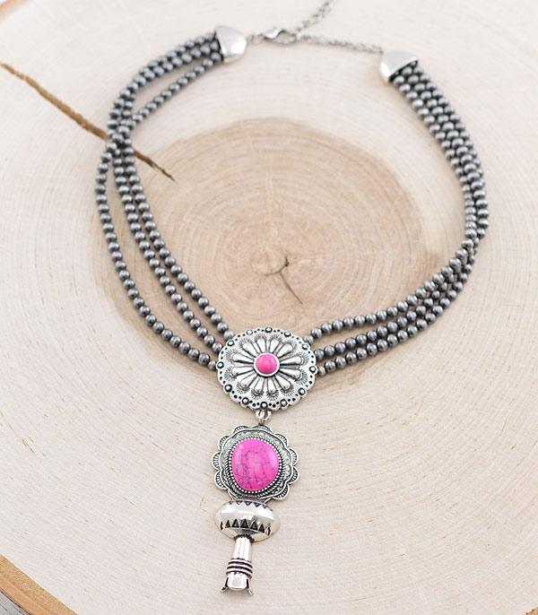 <font color=#FF6EC7>PINK COWGIRL</font> :: Wholesale Western Turquoise Single Squash Necklace