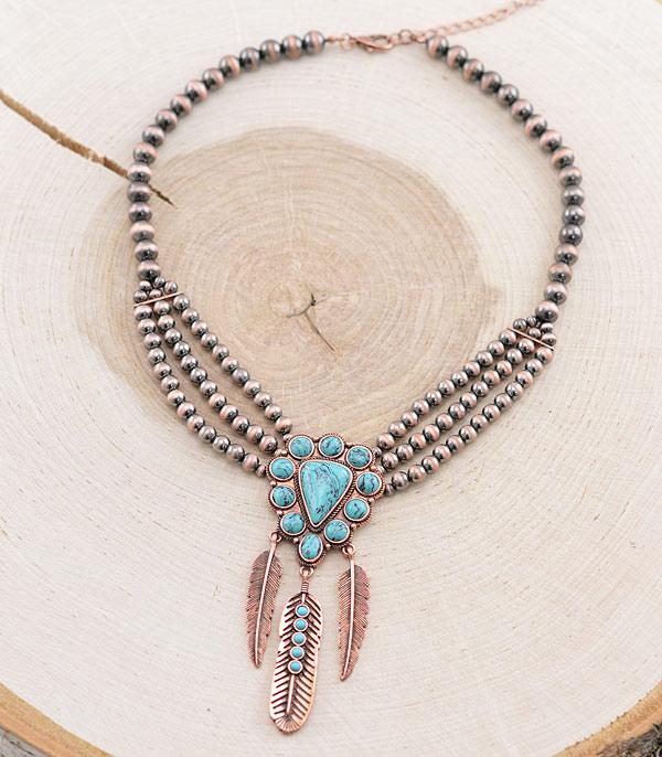 New Arrival :: Wholesale Western Turquoise Feather Charm Necklace