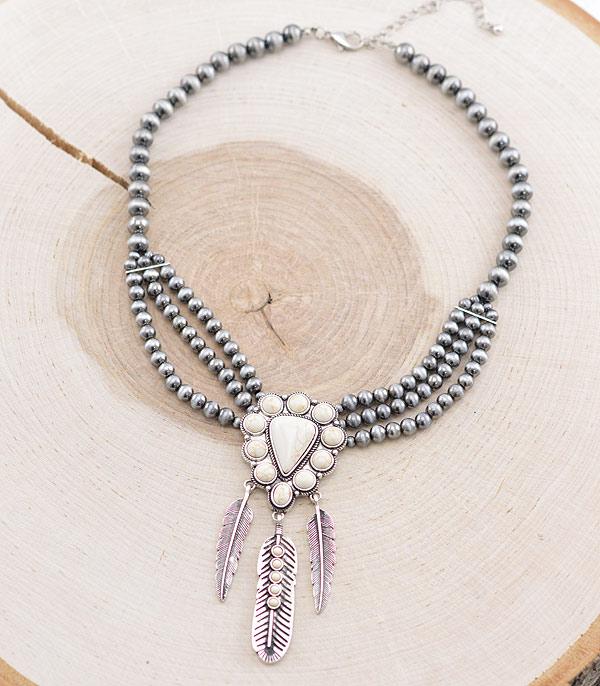 New Arrival :: Wholesale Western Turquoise Feather Charm Necklace