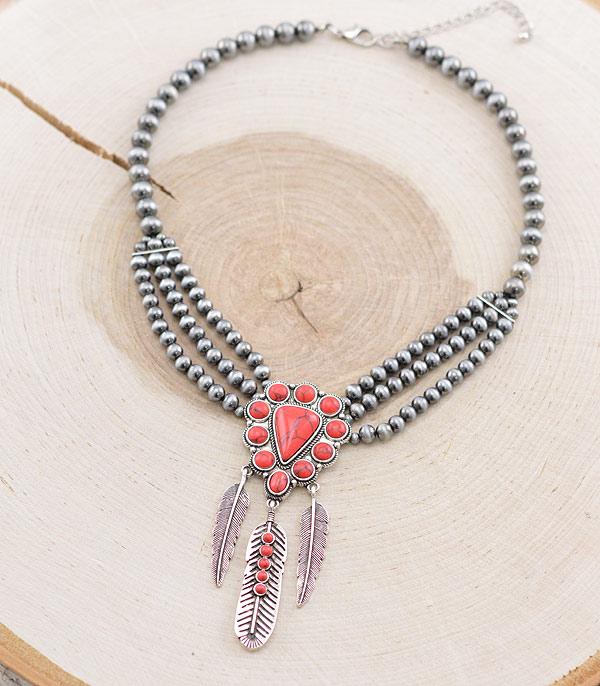 New Arrival :: Wholesale Western Turquoise Feather Charm Necklace