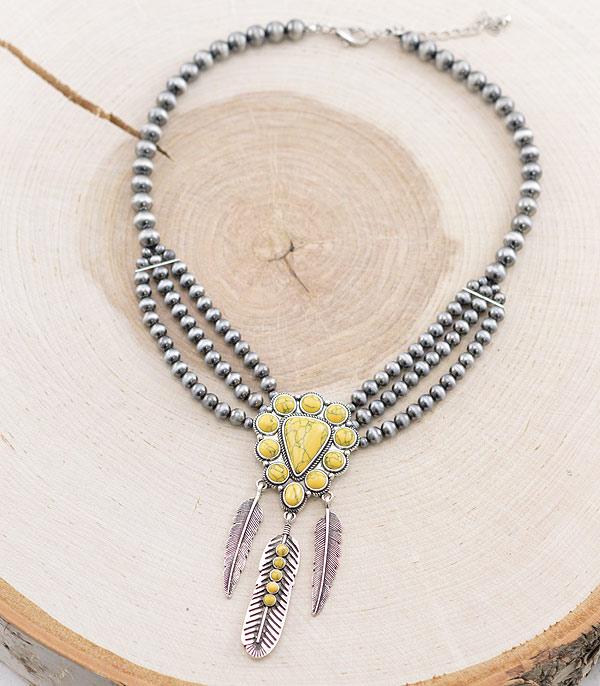 New Arrival :: Wholesale Western Turquoise Feather Charm Necklace