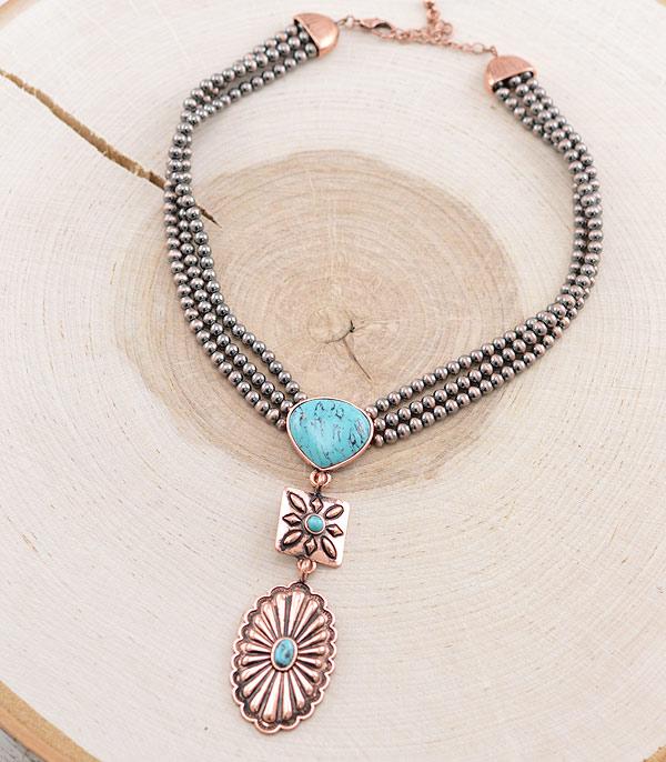 NECKLACES :: WESTERN TREND :: Wholesale Western Turquoise Concho Drop Necklace