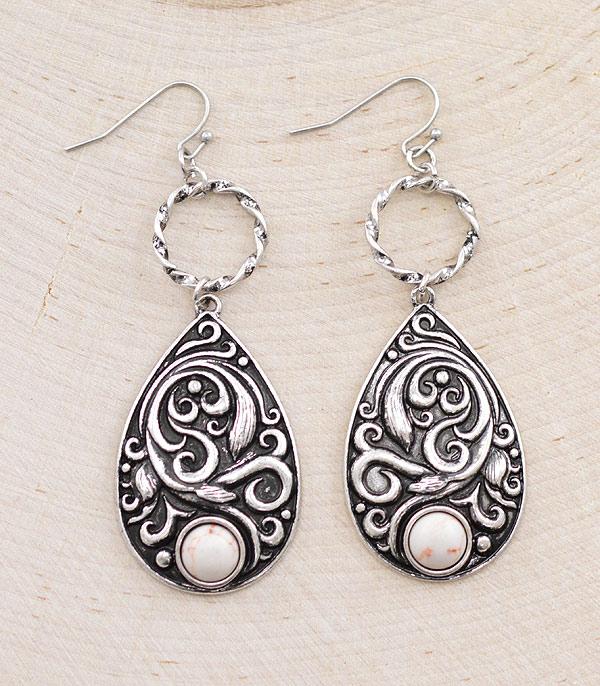 EARRINGS :: WESTERN HOOK EARRINGS :: Wholesale Western Scroll Metal Teardrop Earrings