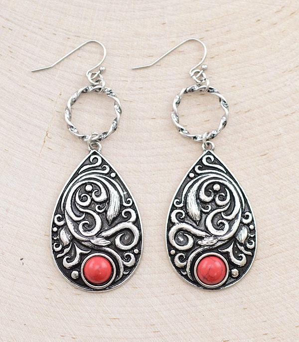 EARRINGS :: WESTERN HOOK EARRINGS :: Wholesale Western Scroll Metal Teardrop Earrings