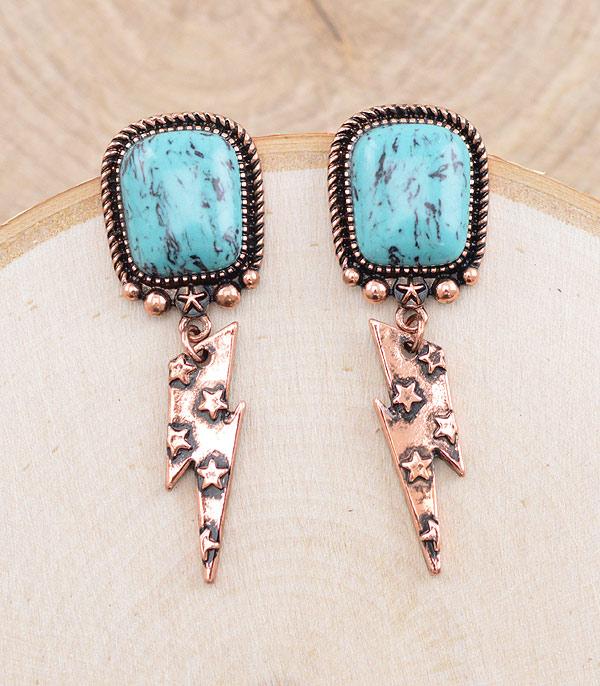 EARRINGS :: WESTERN POST EARRINGS :: Wholesale Western Turquoise Lightning Bolt Earring