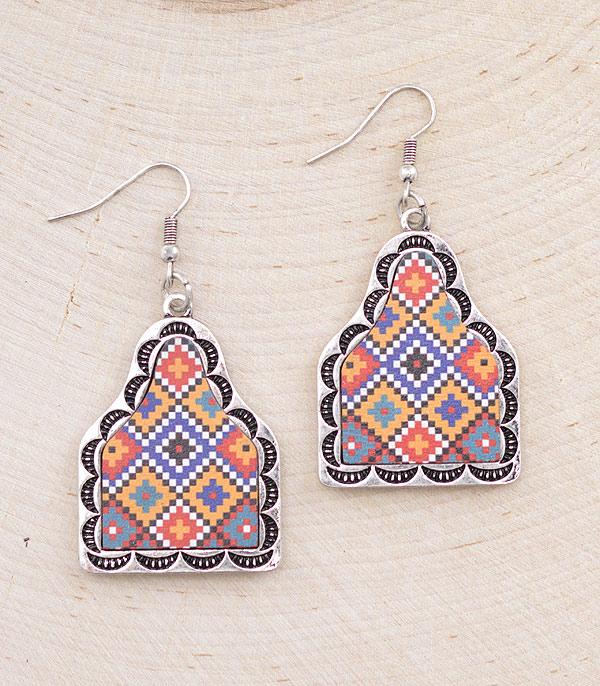 New Arrival :: Wholesale Tipi Western Aztec Cattle Tag Earrings