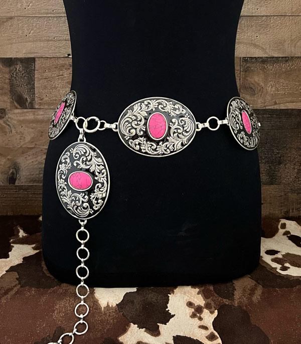 <font color=#FF6EC7>PINK COWGIRL</font> :: Wholesale Western Tooled Light Metal Concho Belt