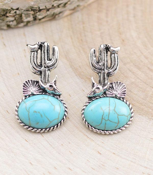 <font color=Turquoise>TURQUOISE JEWELRY</font> :: Wholesale Western Turquoise Cactus Earrings
