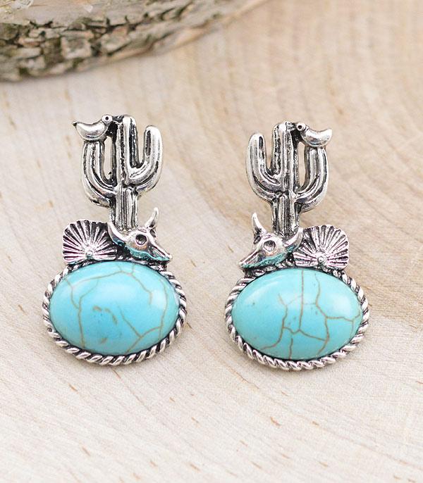 EARRINGS :: WESTERN POST EARRINGS :: Wholesale Western Turquoise Cactus Earrings