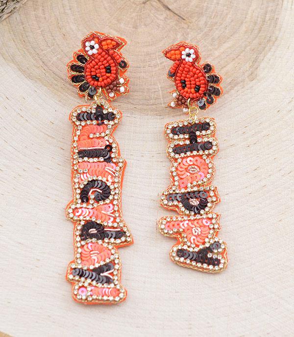 <font color=GREEN>HOLIDAYS</font> :: JEWELRY I BAGS :: Wholesale Seed Bead Happy Turkey Day Earrings