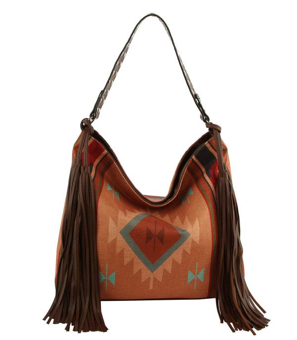 New Arrival :: Wholesale Western Fringe Trim Aztec Hobo Bag