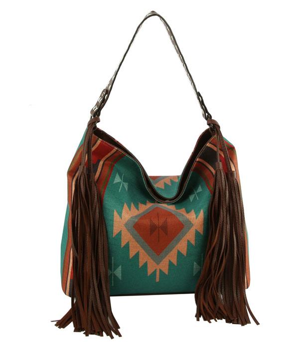New Arrival :: Wholesale Western Fringe Trim Aztec Hobo Bag