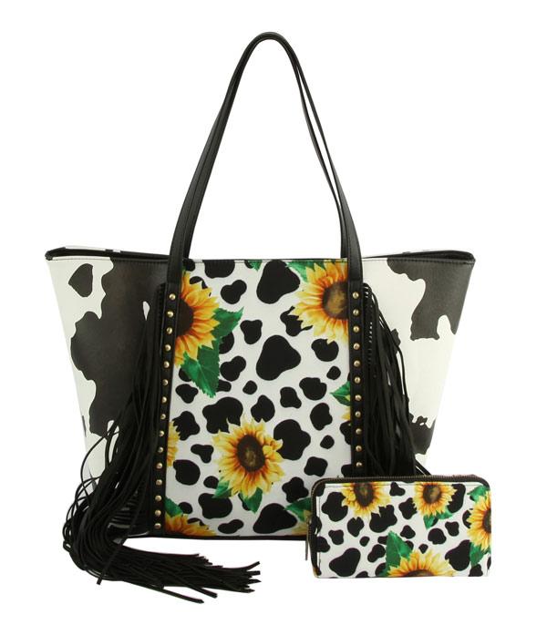 New Arrival :: Wholesale 2 In 1 Sunflower Cow Print Tote Bag