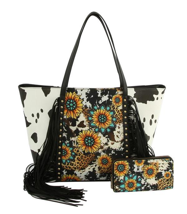 New Arrival :: Wholesale 2 In 1 Sunflower Cow Print Tote Bag