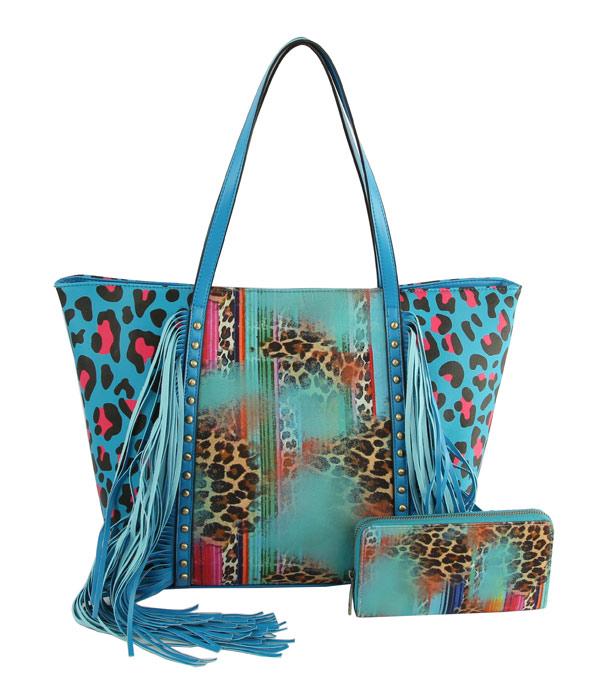 New Arrival :: Wholesale 2 In 1 Leopard Print Fringe Tote Bag
