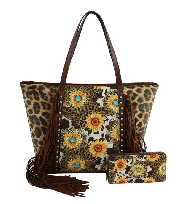 New Arrival :: Wholesale 2 In 1 Leopard Sunflower Tote Set Bag