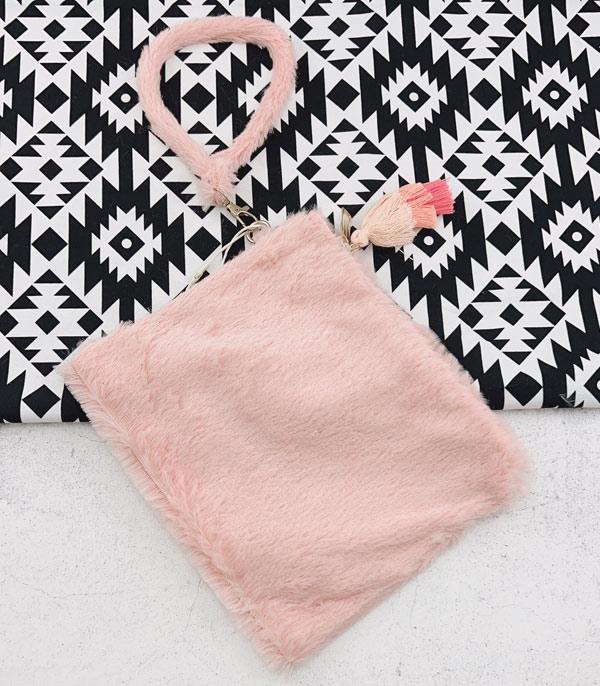 HANDBAGS :: CROSSBODY I CLUTCH BAGS :: Wholesale Soft Faux Fur Tassel Charm Pouch
