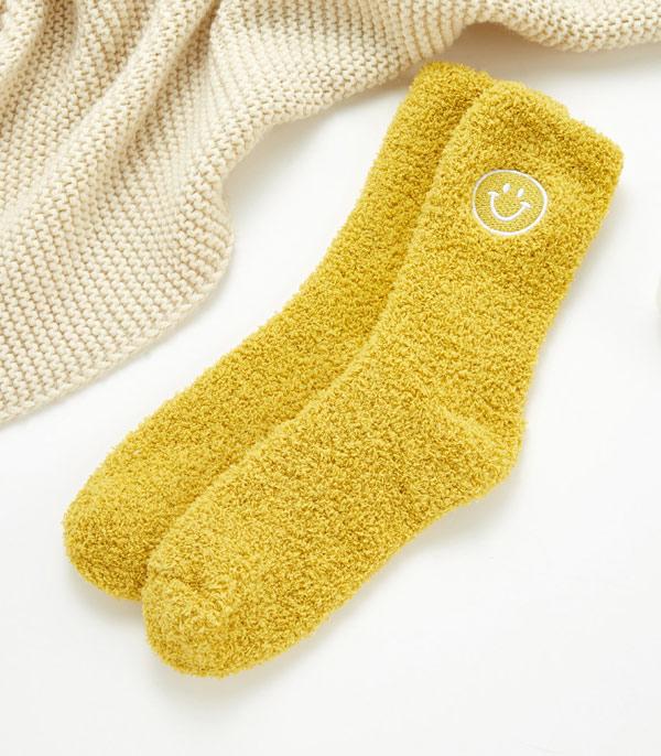 New Arrival :: Wholesale Happy Face Embroidered Soft Cozy Socks